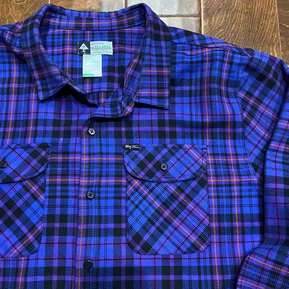LRG Lifted Research Group Y2K Plaid Purple Black Button Up Shirt Flannel 2XL - Picture 2 of 8